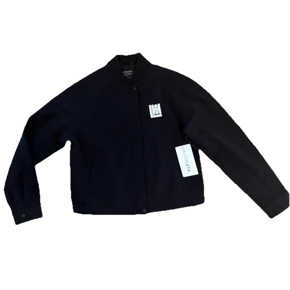 Athleta Women's Endless Bomber Jacket Full Zip Crop Size S New Loho Bride Black - Picture 11 of 14